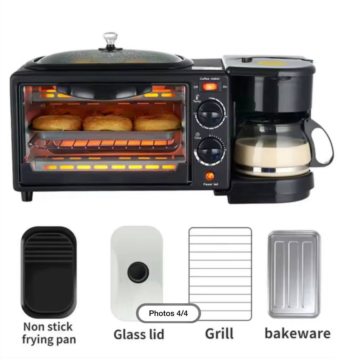 Appareil Petit Déjeuner 3 en 1 – Four + Café + Grill | Livraison gratuite! ☕🍞🔥